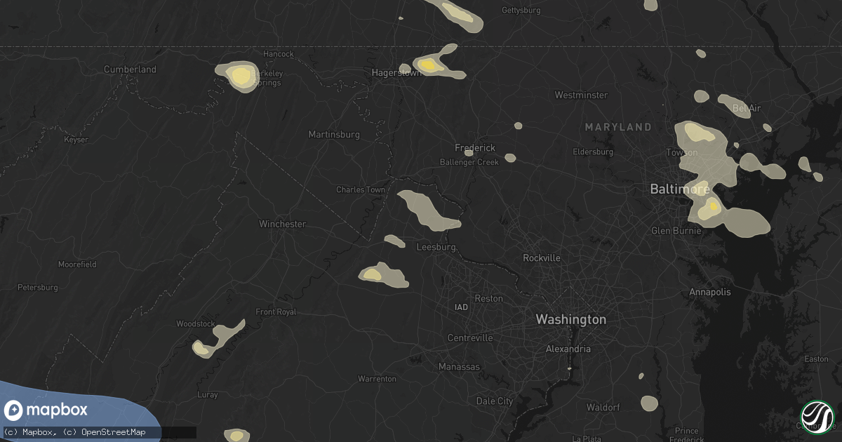 Hail map in Waterford, VA on August 10, 2026