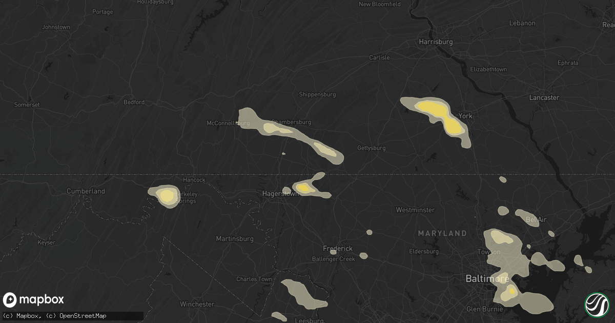 Hail map in Waynesboro, PA on August 10, 2026