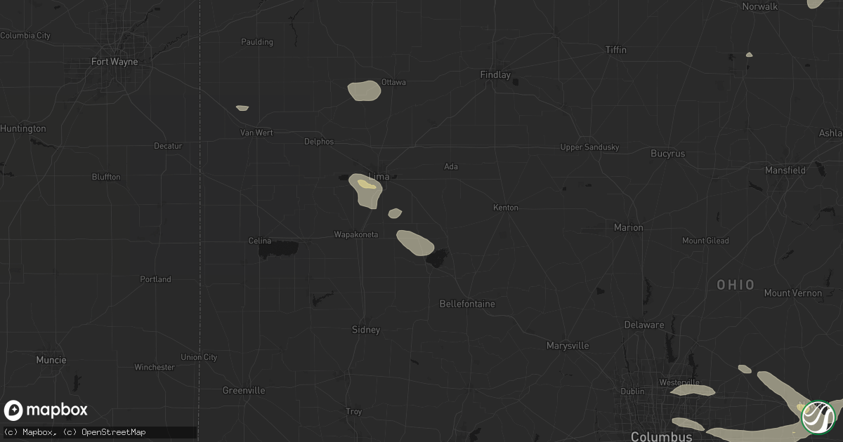 Hail map in Waynesfield, OH on August 10, 2026