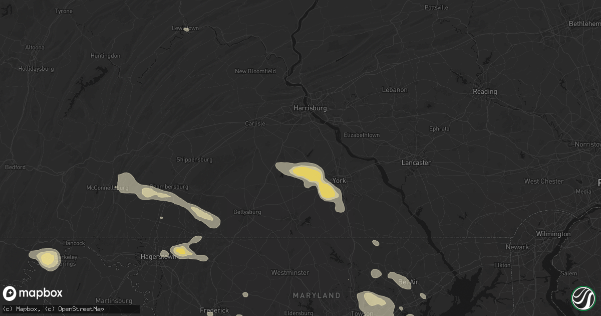 Hail map in Wellsville, PA on August 10, 2026
