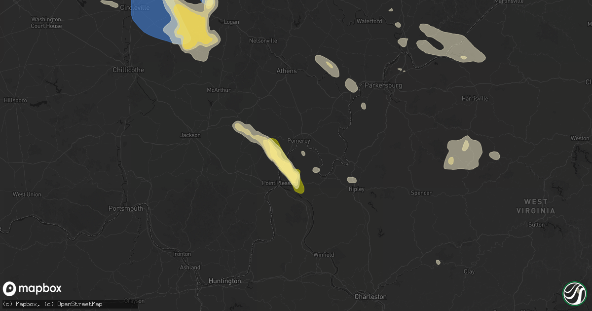 Hail map in West Columbia, WV on August 10, 2026
