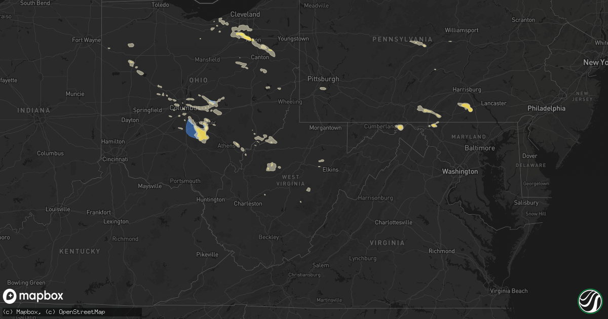 Hail map in West Virginia on August 10, 2026