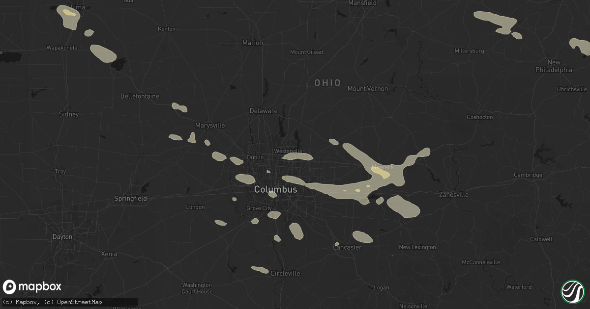 Hail map in Westerville, OH on August 10, 2026