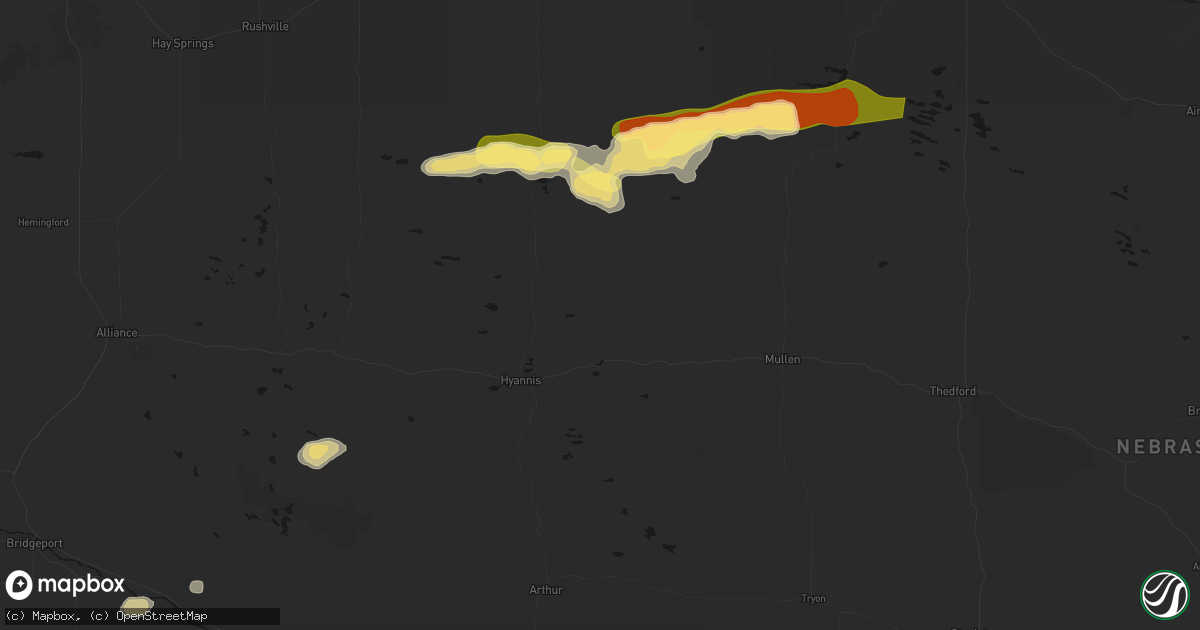 Hail map in Whitman, NE on August 10, 2026