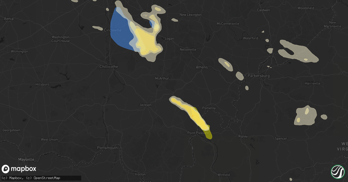 Hail map in Wilkesville, OH on August 10, 2026
