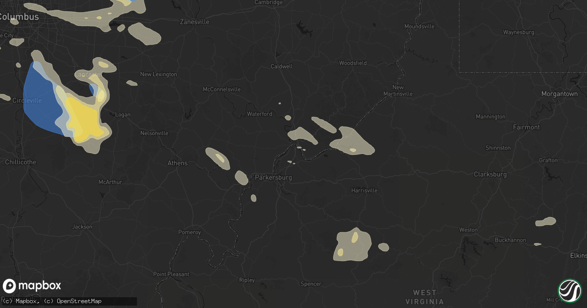 Hail map in Williamstown, WV on August 10, 2026