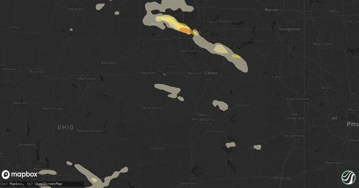 Hail map in Wilmot, OH on August 10, 2026