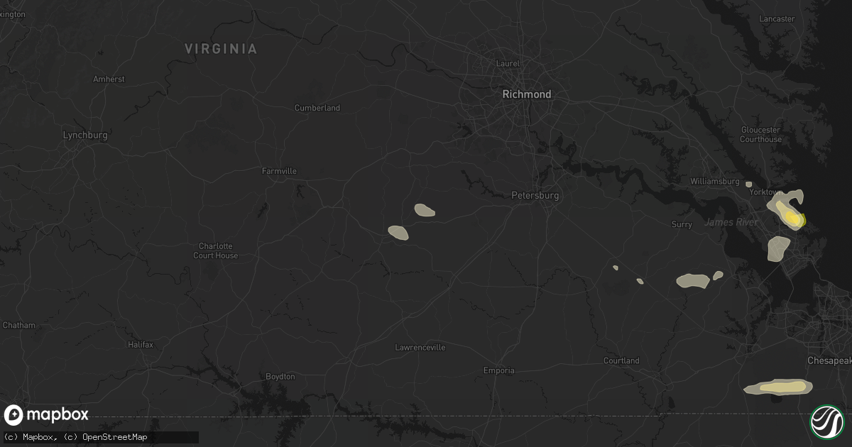 Hail map in Wilsons, VA on August 10, 2026