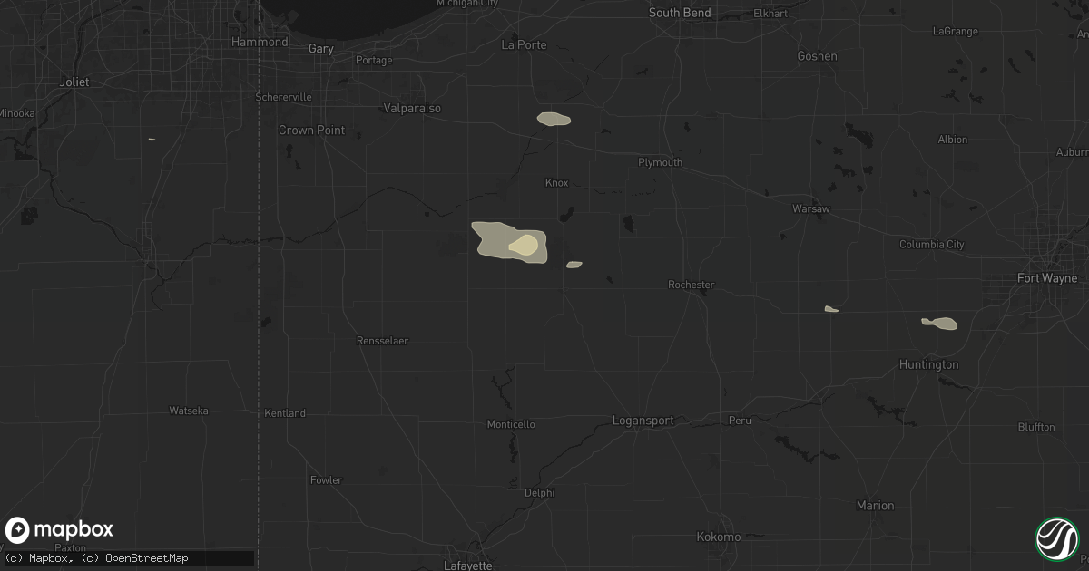 Hail map in Winamac, IN on August 10, 2026
