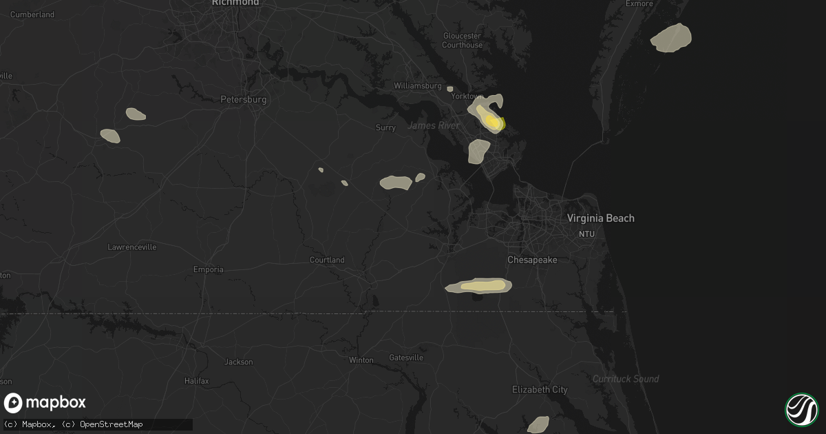 Hail map in Windsor, VA on August 10, 2026