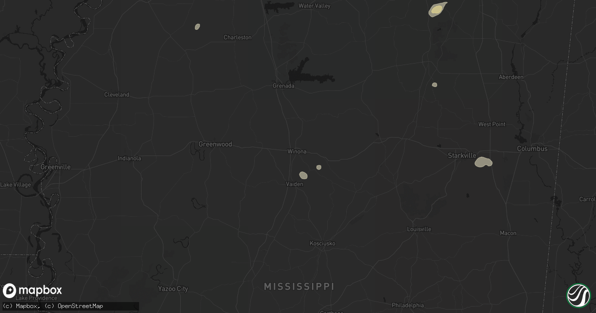 Hail map in Winona, MS on August 10, 2026