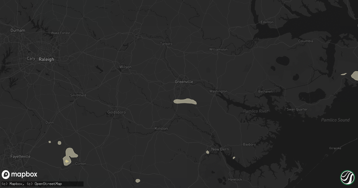 Hail map in Winterville, NC on August 10, 2026