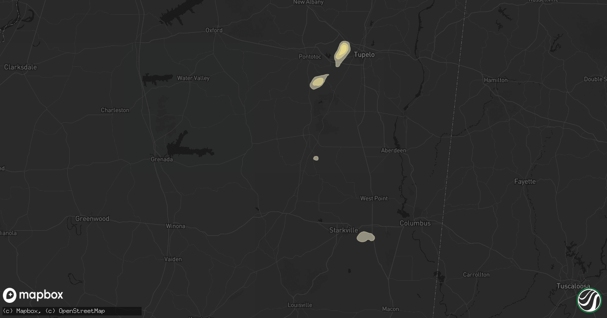 Hail map in Woodland, MS on August 10, 2026