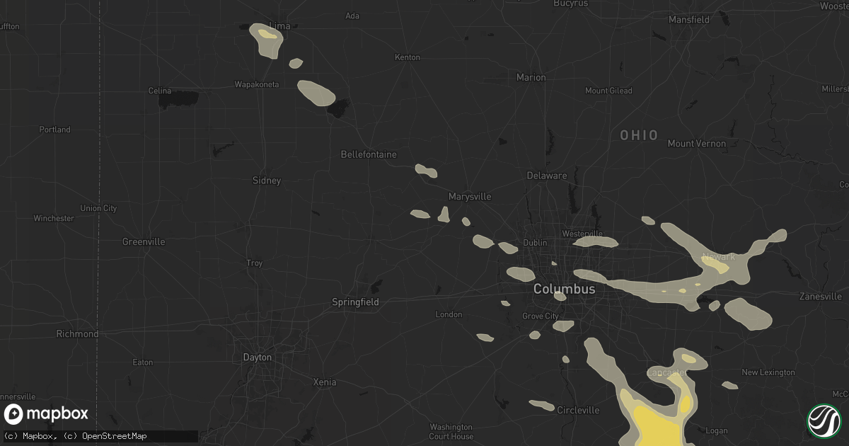 Hail map in Woodstock, OH on August 10, 2026