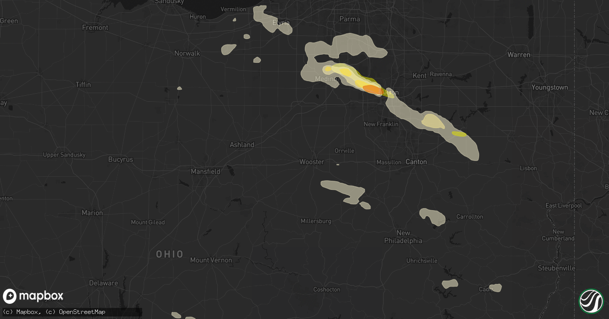 Hail map in Wooster, OH on August 10, 2026
