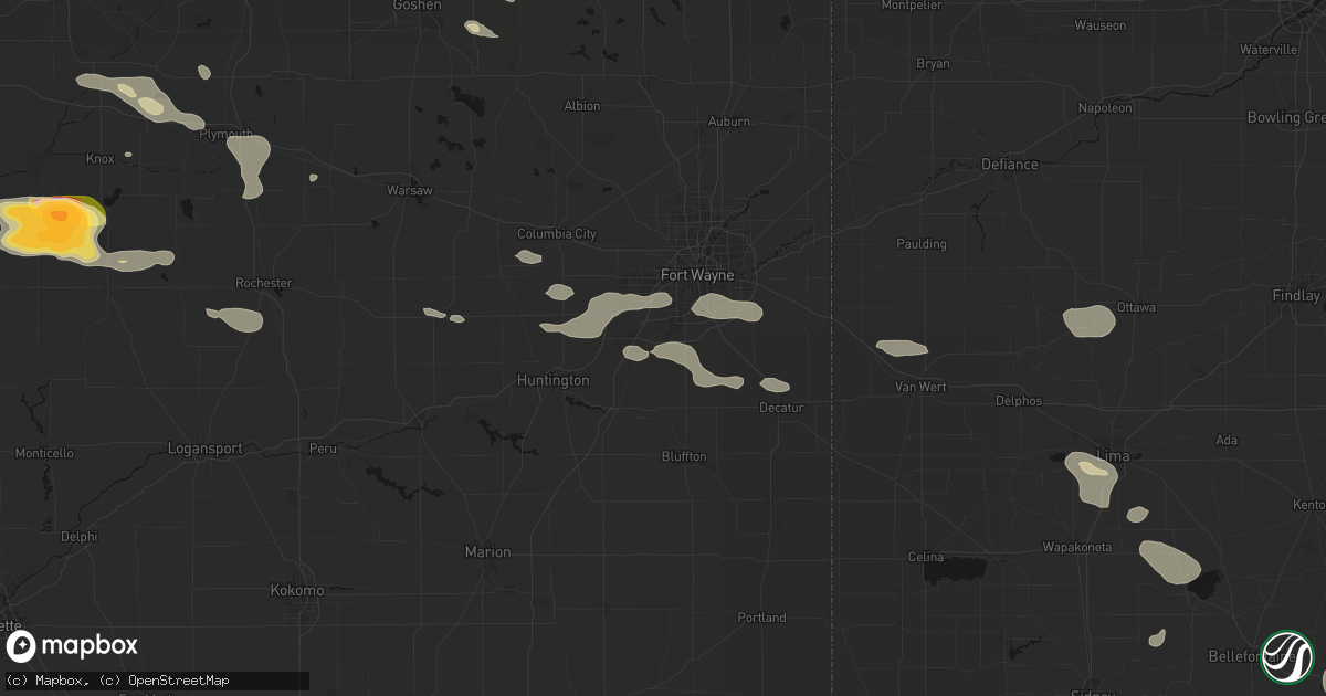 Hail map in Yoder, IN on August 10, 2026