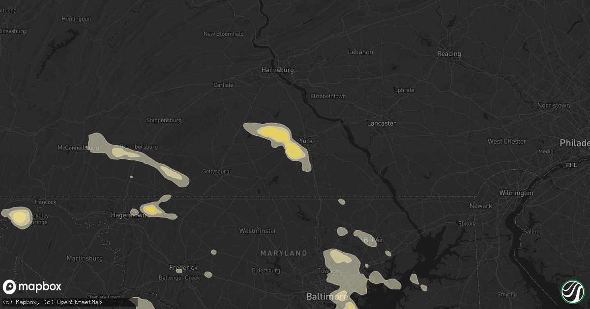 Hail map in York New Salem, PA on August 10, 2026