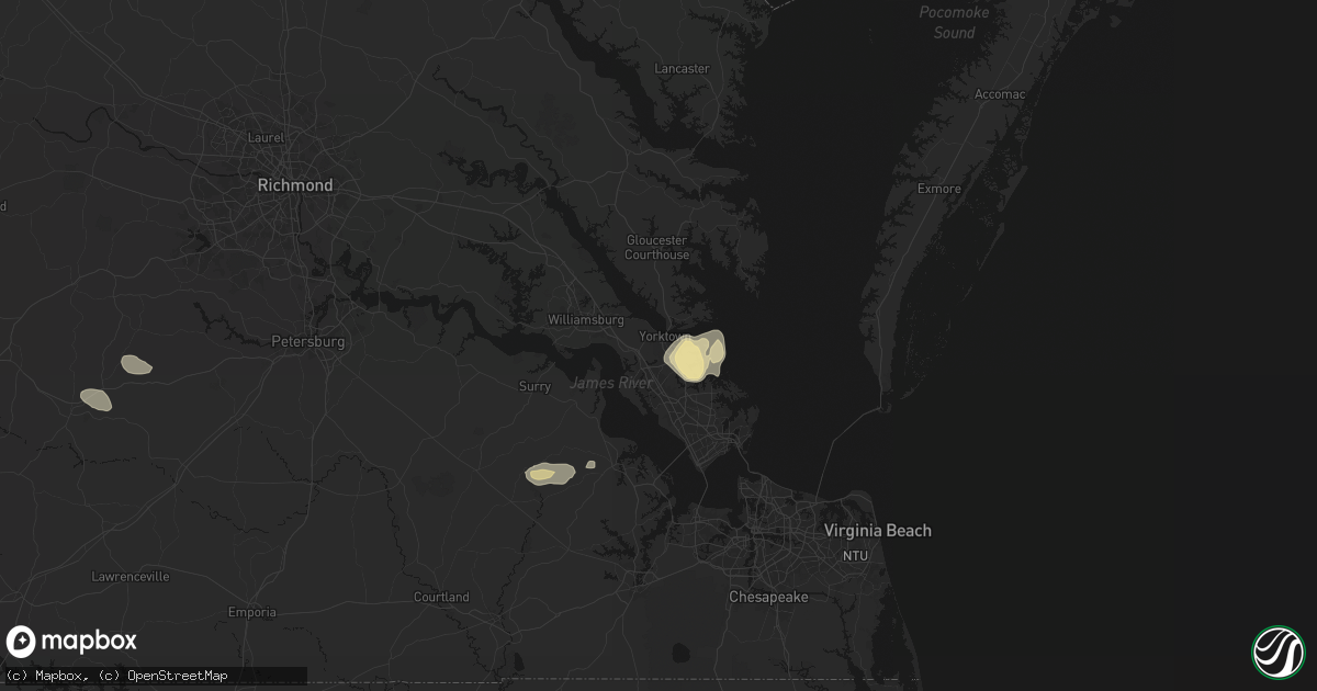 Hail map in Yorktown, VA on August 10, 2026