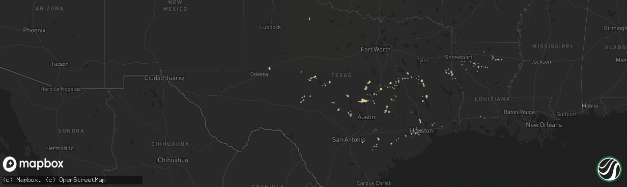 Hail map in Texas on August 11, 2014