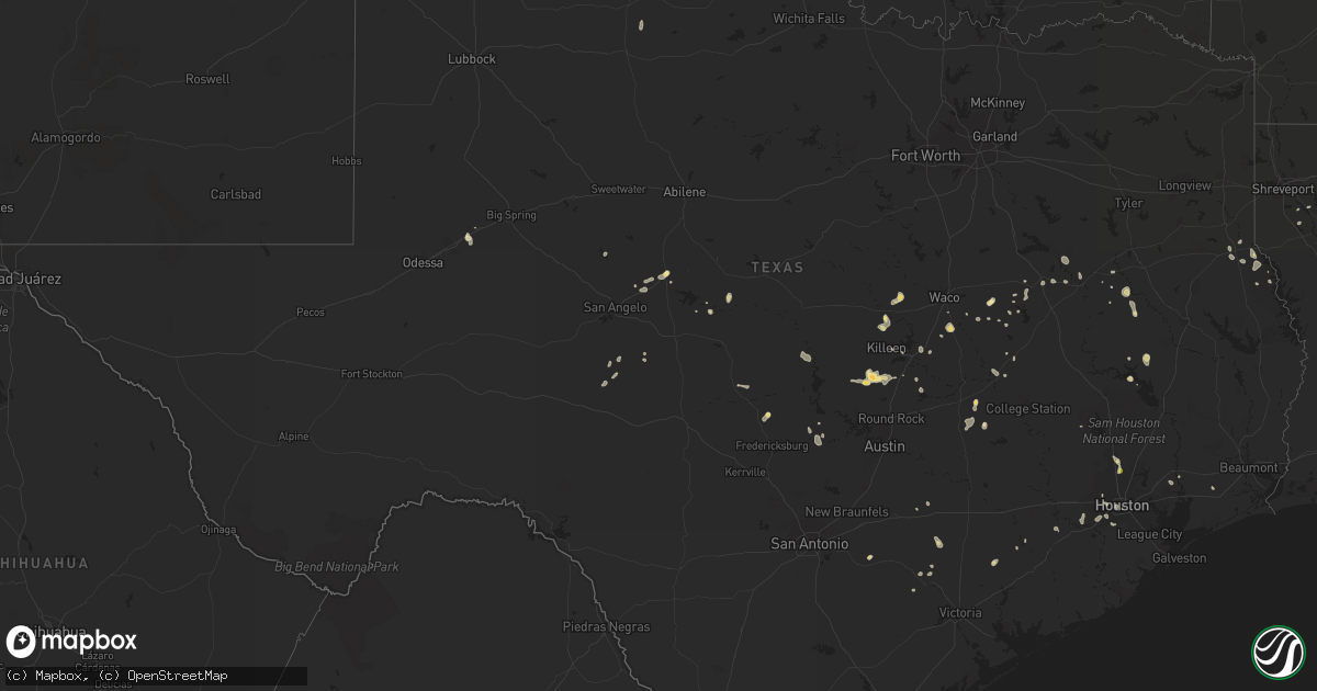 Hail map in Texas on August 11, 2014