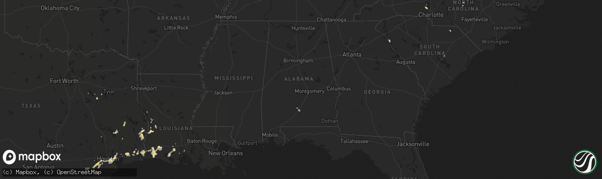 Hail map in Alabama on August 11, 2015