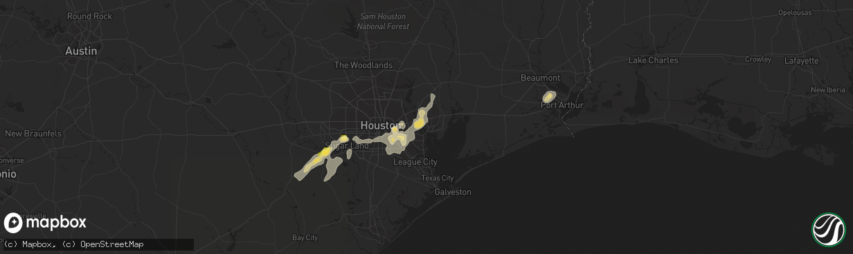 Hail map in Baytown, TX on August 11, 2015