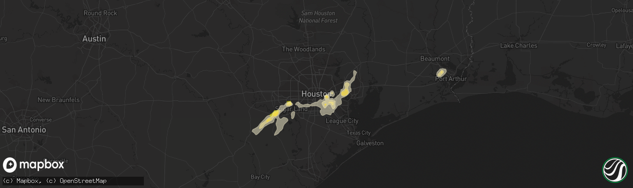 Hail map in Houston, TX on August 11, 2015