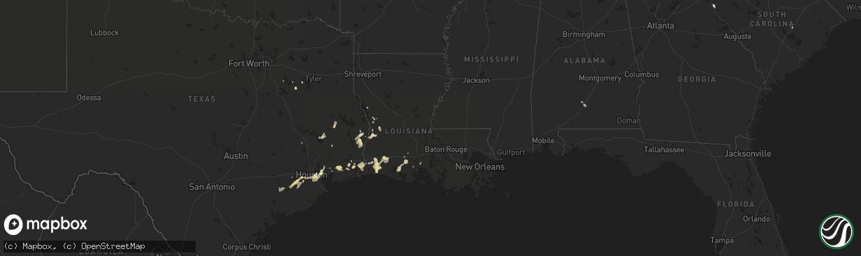 Hail map in Louisiana on August 11, 2015