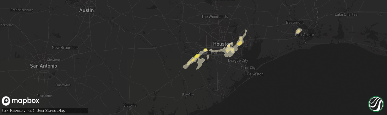 Hail map in Rosenberg, TX on August 11, 2015