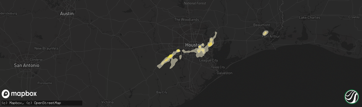 Hail map in Sugar Land, TX on August 11, 2015