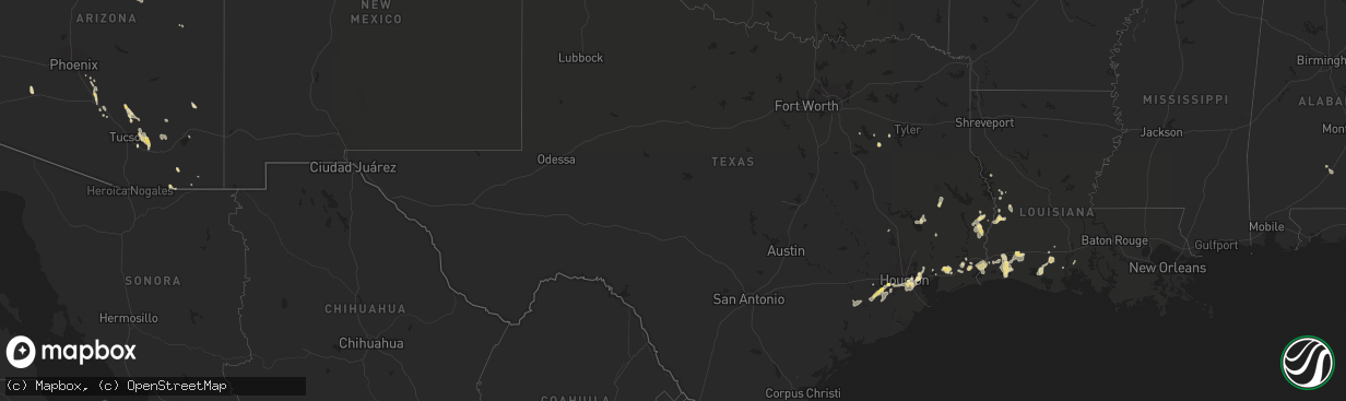 Hail map in Texas on August 11, 2015