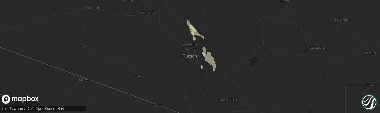 Hail map in Tucson, AZ on August 11, 2015