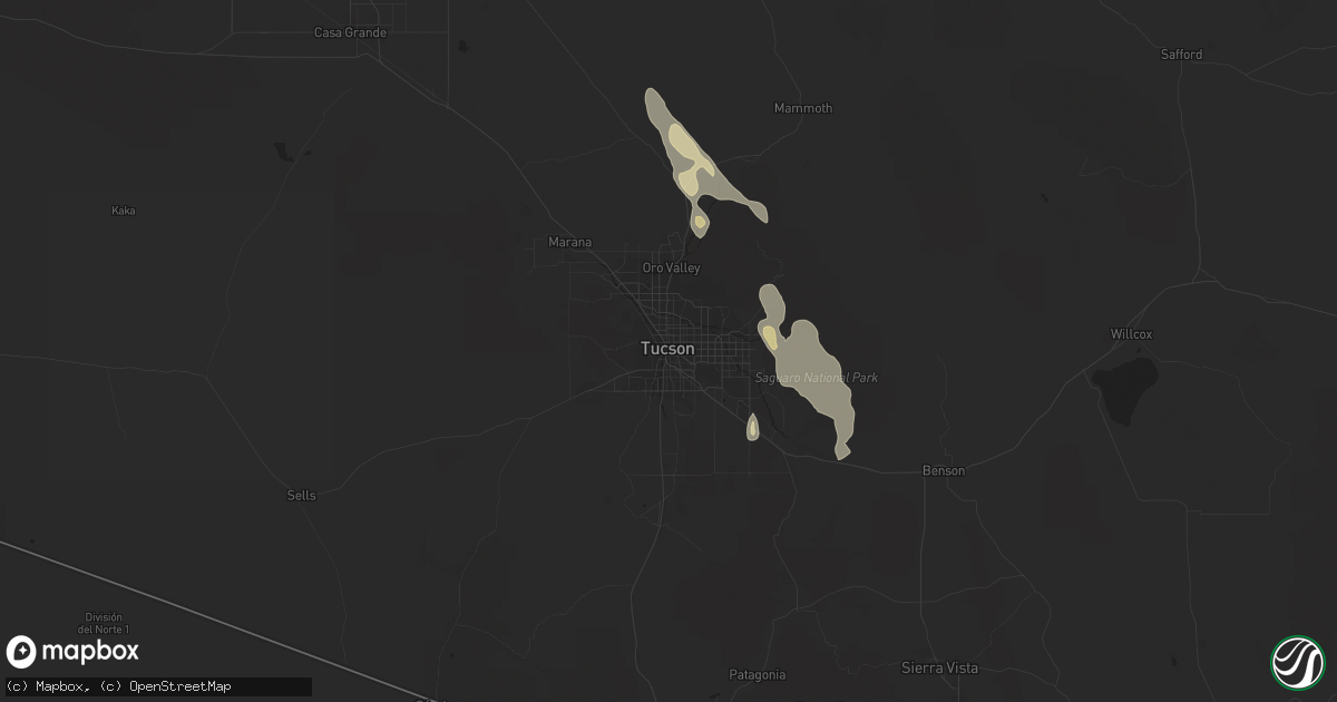 Hail map in Tucson, AZ on August 11, 2015