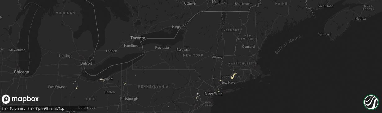 Hail map in New York on August 11, 2016