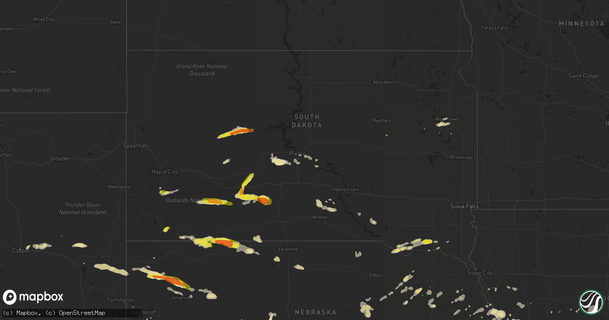 Hail map in South Dakota on August 11, 2016