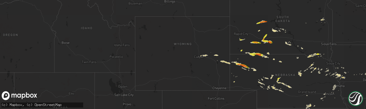 Hail map in Wyoming on August 11, 2016