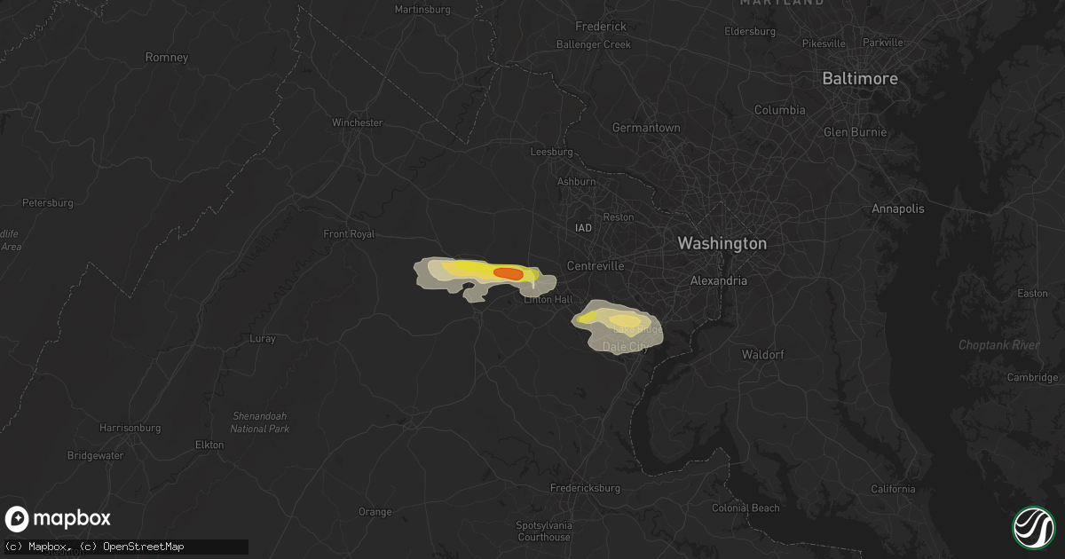Hail map in Gainesville, VA on August 11, 2017