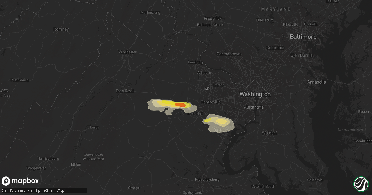 Hail map in Haymarket, VA on August 11, 2017