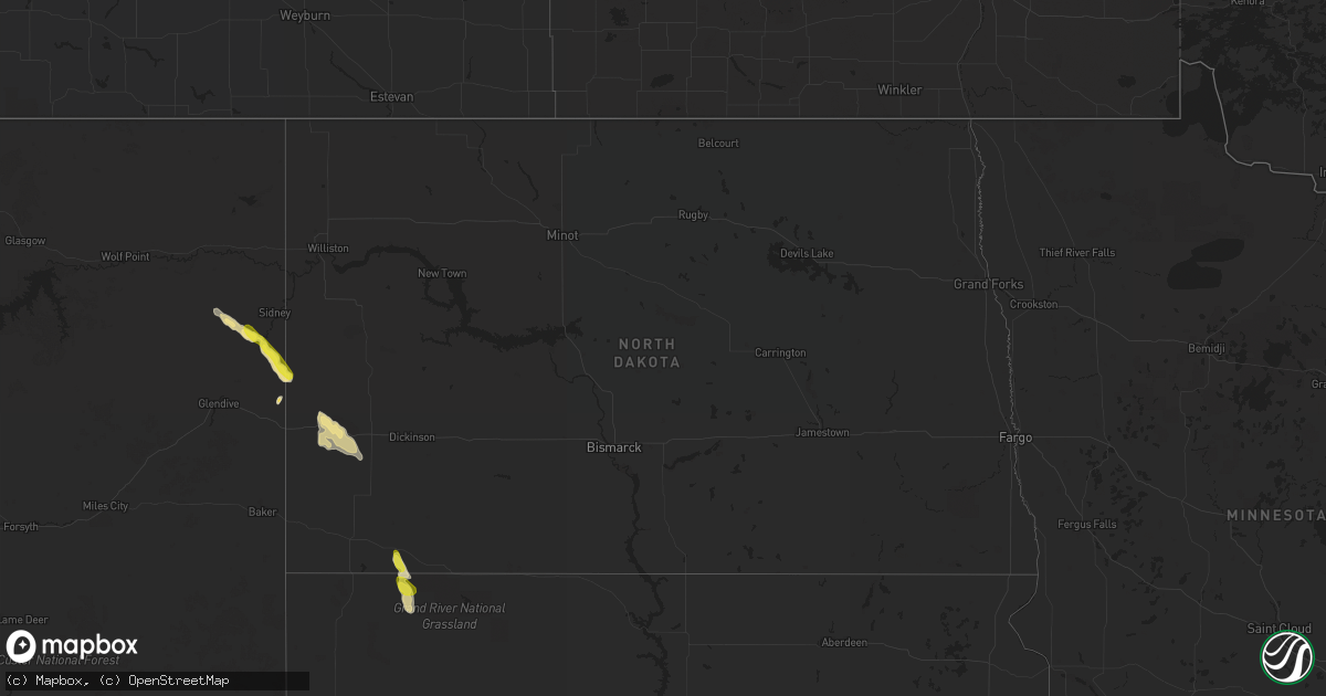 Hail map in North Dakota on August 11, 2017