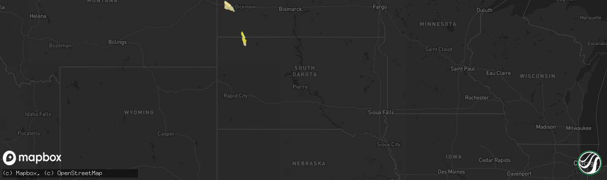 Hail map in South Dakota on August 11, 2017