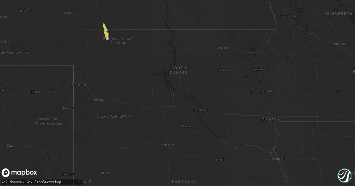 Hail map in South Dakota on August 11, 2017