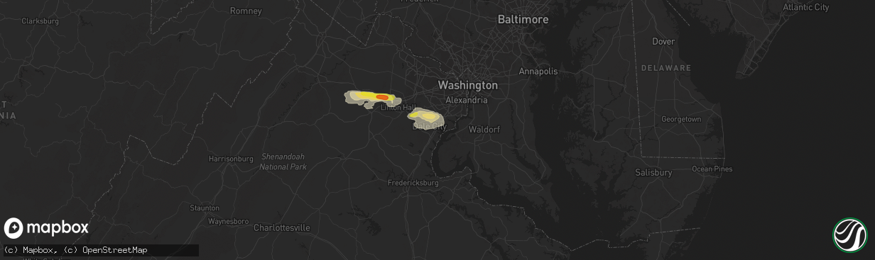 Hail map in Woodbridge, VA on August 11, 2017