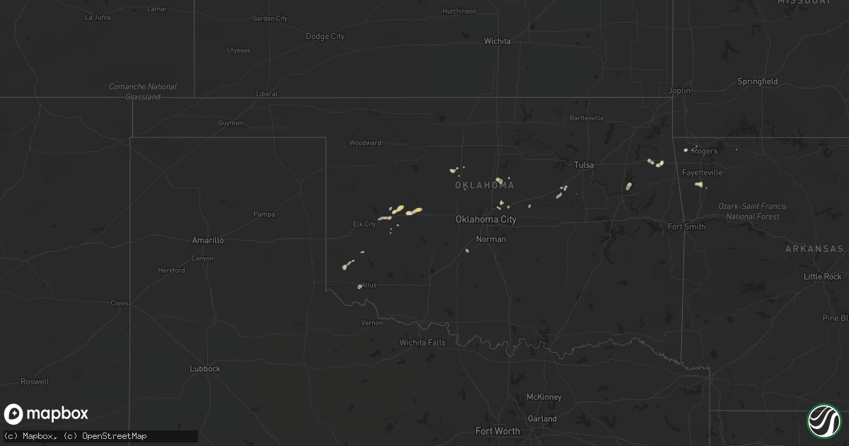 Hail map in Oklahoma on August 11, 2018