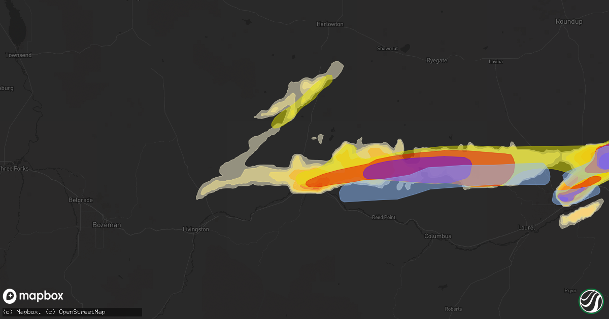Hail map in Big Timber, MT on August 11, 2019