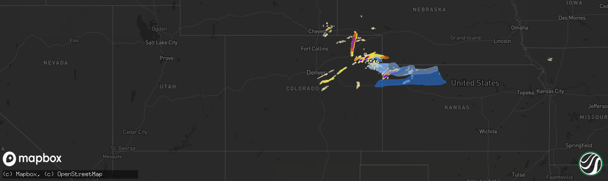 Hail map in Colorado on August 11, 2019