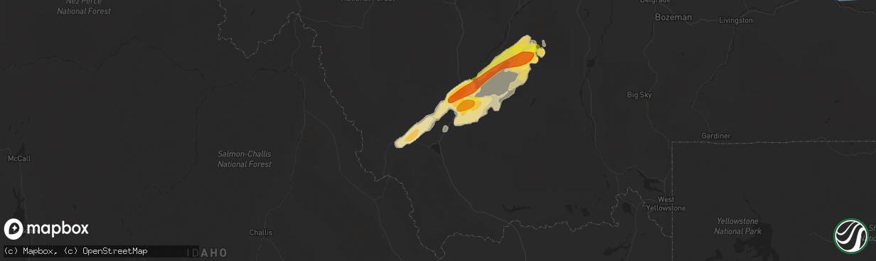 Hail map in Dillon, MT on August 11, 2019