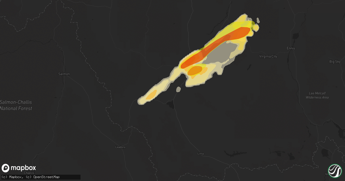 Hail map in Dillon, MT on August 11, 2019