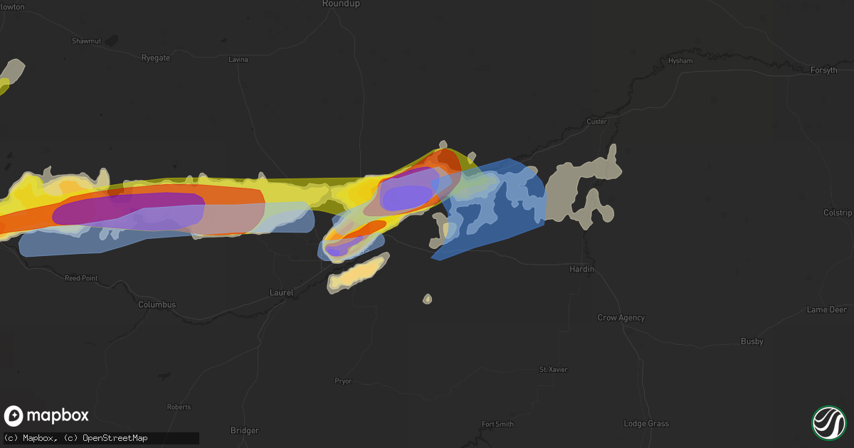 Hail map in Huntley, MT on August 11, 2019