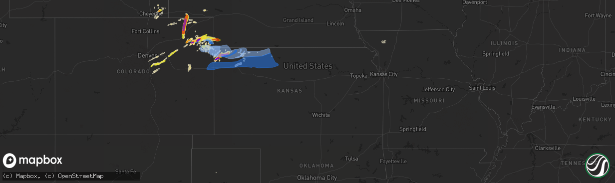 Hail map in Kansas on August 11, 2019