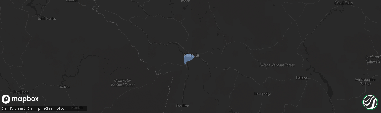 Hail map in Missoula, MT on August 11, 2019